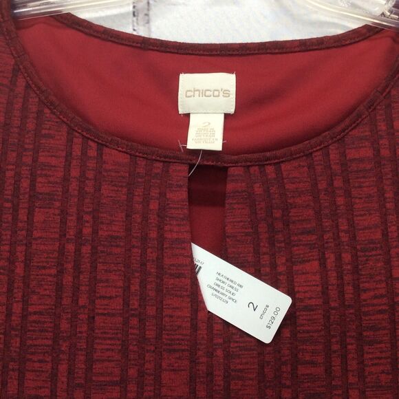 Chico's Tunic Dress Women's Size 2 (M/12) Red Ribbed Key Hole Neck 3/4 Sleeves - Picture 8 of 11